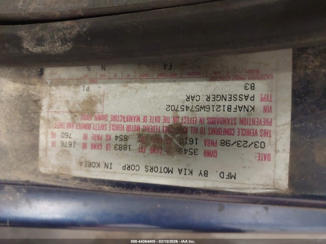 Продаж на аукціоні авто 1998 Kia Sephia Ls, vin: KNAFB1216W5745702, номер лоту: 44364405
