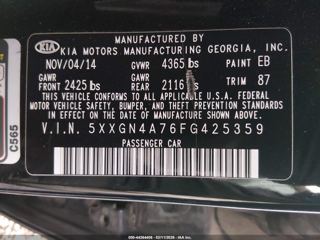 5XXGN4A76FG425359 KIA OPTIMA EX