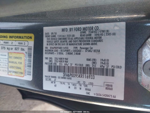 Ford Fusion Titanium 2019 3FA6P0D95KR116933 Image 9