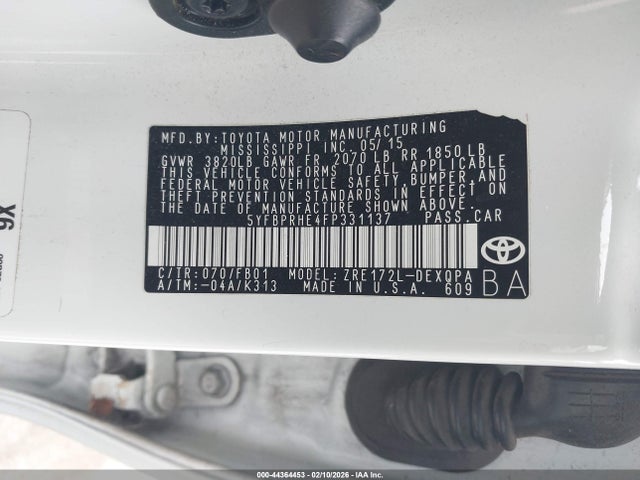 Toyota Corolla Le Eco 2015 5YFBPRHE4FP331137 Image 9
