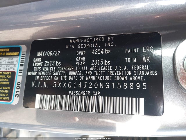 5XXG14J20NG158895 KIA K5 LXS