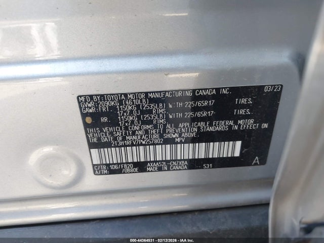 2T3H1RFV7PW257802 Toyota RAV4 LE