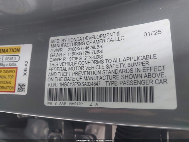 1HGCY2F5XSA024647 Honda Accord Hybrid Sport