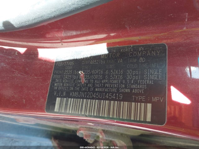 2005 HYUNDAI TUCSON KM8JN12D45U145419 Photo 8