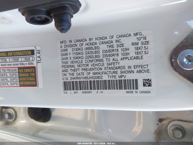 2HKRW1H85JH520852 Honda Cr-v Ex-l/ex-l Navi