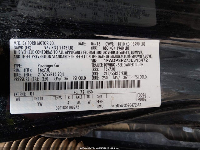 2018 FORD FOCUS 1FADP3F27JL315472 Photo 8
