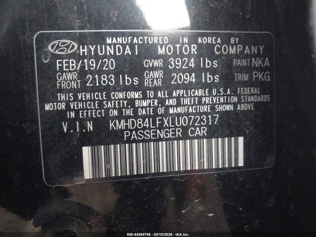 KMHD84LFXLU072317 Hyundai ELANTRA SEL