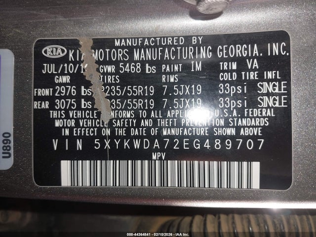 5XYKWDA72EG489707 KIA Sorento Limited V6