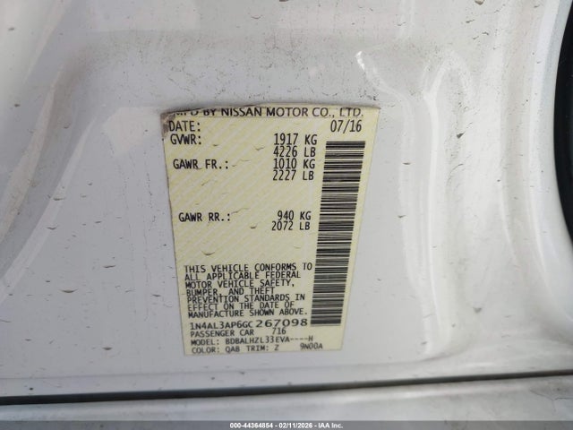 1N4AL3AP6GC267098 Nissan Altima 2.5 Sr