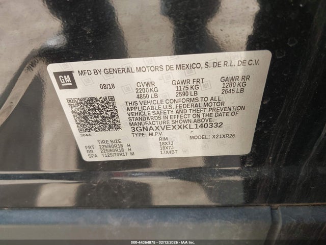 3GNAXVEXXKL140332 Chevrolet EQUINOX LT