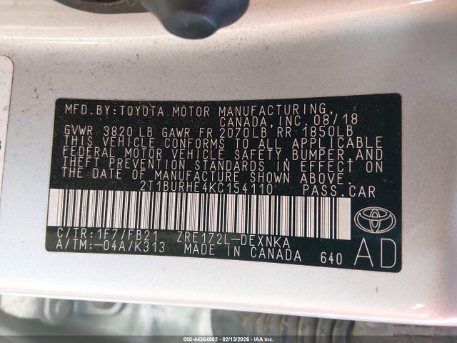 Toyota COROLLA LE 2019 2T1BURHE4KC154110 Image 9