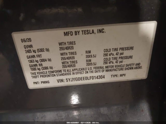 5YJYGDEE0LF014304 Tesla Model Y Long Range Dual Motor All-wheel Drive