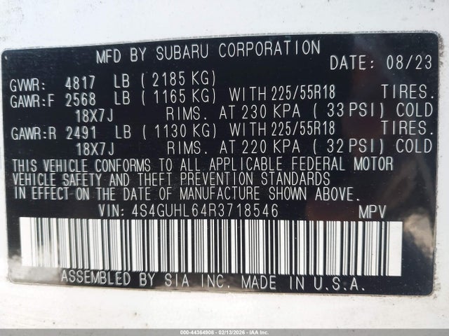 44364908 :رقم المزاد ، 4S4GUHL64R3718546 vin ، 2024 Subaru Crosstrek Limited مزاد بيع