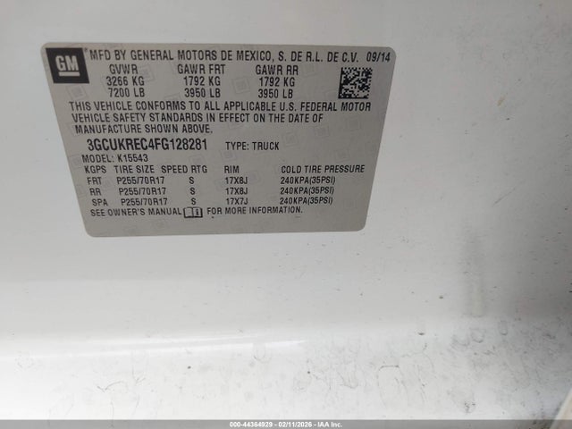 3GCUKREC4FG128281 Chevrolet Silverado 1500 1lt