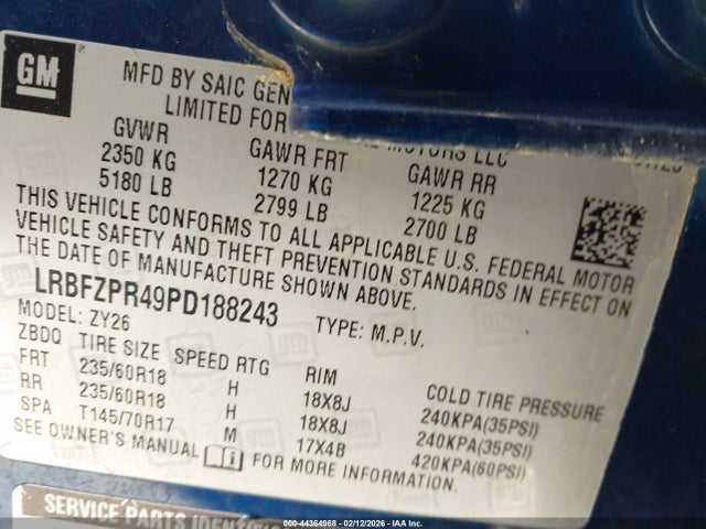 2023 Buick Envision Essence Awd მანქანა იყიდება აუქციონზე, vin: LRBFZPR49PD188243, აუქციონის ნომერი: 44364968