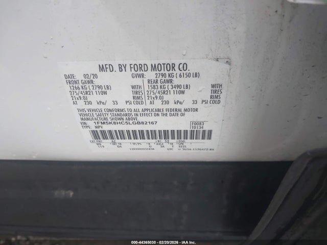 1FM5K8HC5LGB82167 Ford Explorer Platinum