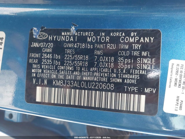 2020 HYUNDAI TUCSON KM8J33AL0LU220608 Photo 8