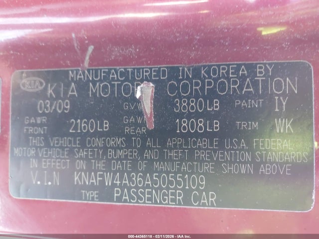 Aukcja sprzedaży 2010 Kia Forte Sx, vin: KNAFW4A36A5055109, numer aukcji: 44365118