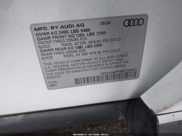 Продаж на аукціоні авто 2024 Audi Q5 Premium Plus 45 Tfsi S Line Quattro, vin: WA1EAAFY4R2109031, номер лоту: 44365172