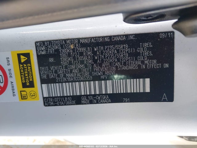 Aukcja sprzedaży 2012 Lexus Rx 350, vin: 2T2ZK1BA1CC065359, numer aukcji: 44365183
