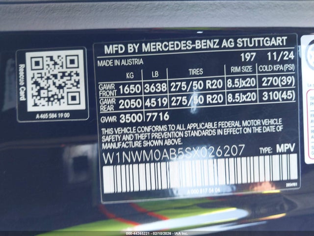 44365221 :رقم المزاد ، W1NWM0AB5SX026207 vin ، 2025 Mercedes-benz G 580e مزاد بيع