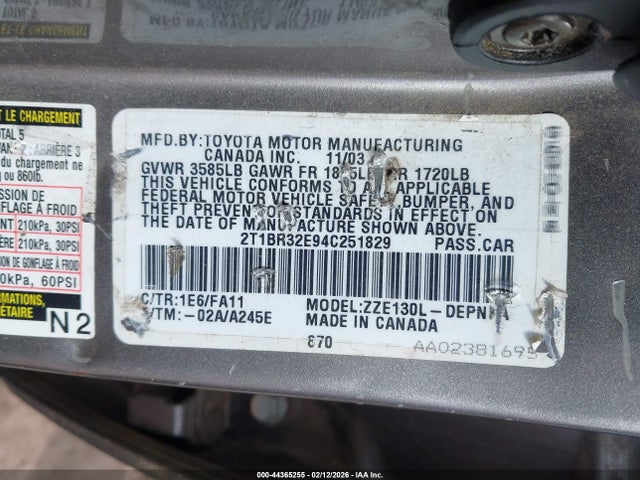 Продажа на аукционе авто 2004 Toyota Corolla Le, vin: 2T1BR32E94C251829, номер лота: 44365255