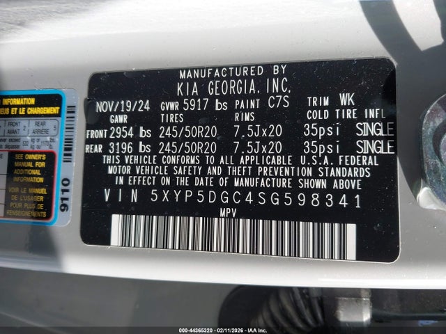 Продаж на аукціоні авто 2025 Kia Telluride Sx Prestige X-line, vin: 5XYP5DGC4SG598341, номер лоту: 44365320