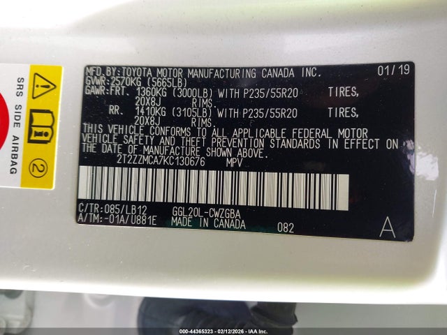 44365323 :رقم المزاد ، 2T2ZZMCA7KC130676 vin ، 2019 Lexus Rx 350 مزاد بيع