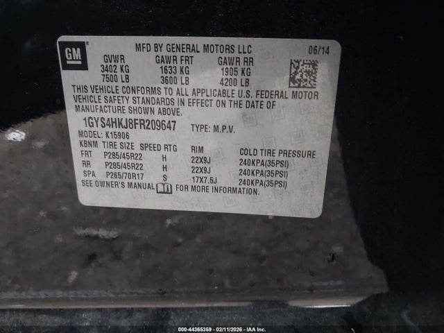 Aukcja sprzedaży 2015 Cadillac Escalade Esv Luxury, vin: 1GYS4HKJ8FR209647, numer aukcji: 44365359