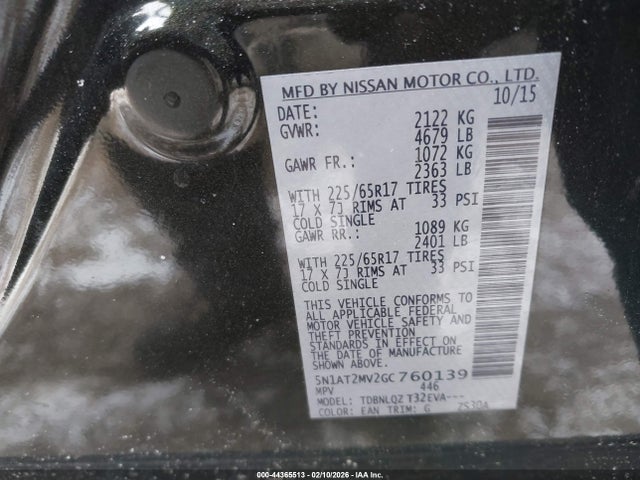 5N1AT2MV2GC760139 Nissan ROGUE SV