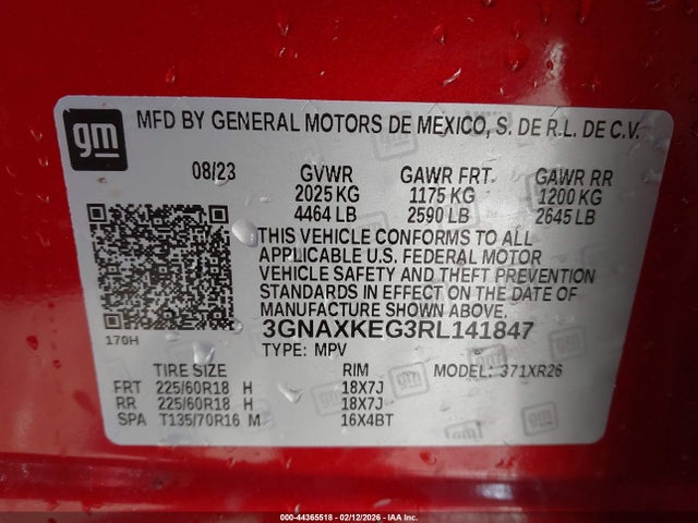 2024 Chevrolet Equinox Fwd Lt მანქანა იყიდება აუქციონზე, vin: 3GNAXKEG3RL141847, აუქციონის ნომერი: 44365518