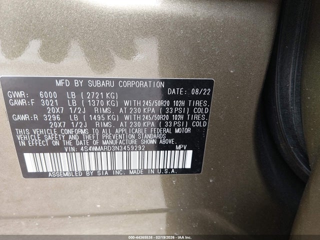 4S4WMARD3N3459292 Subaru Ascent Touring