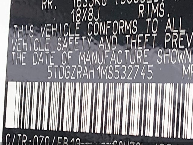 5TDGZRAH1MS532745 Toyota Highlander Xle