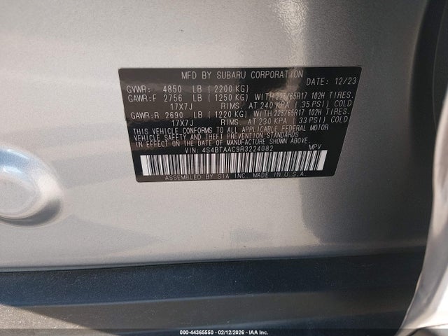 Aukcja sprzedaży 2024 Subaru Outback, vin: 4S4BTAAC9R3224082, numer aukcji: 44365550