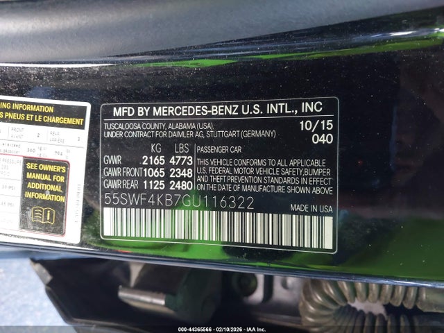 44365566 :رقم المزاد ، 55SWF4KB7GU116322 vin ، 2016 Mercedes-benz C 300 Sport 4matic مزاد بيع