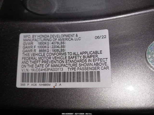 44365597 :رقم المزاد ، 19UDE4H63PA003113 vin ، 2023 Acura Integra A-spec Technology مزاد بيع