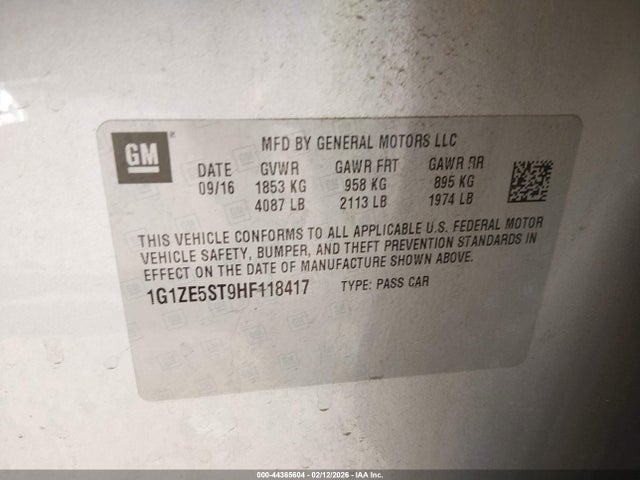 1G1ZE5ST9HF118417 Chevrolet MALIBU 1LT