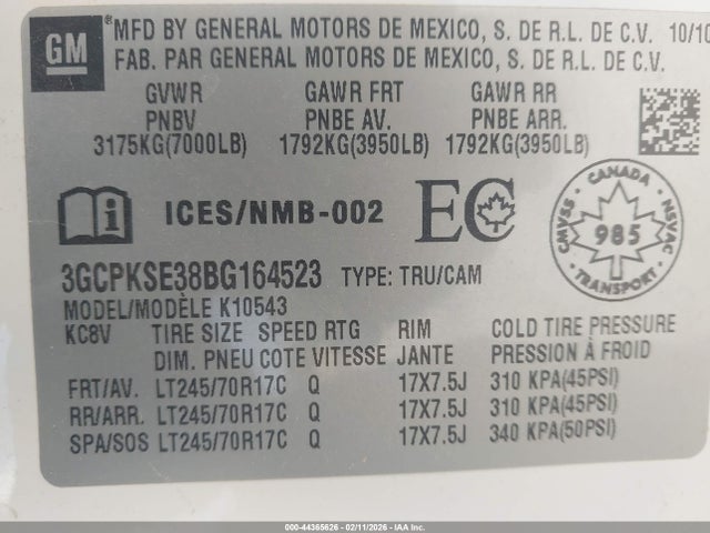 Продаж на аукціоні авто 2011 Chevrolet Silverado 1500 Lt, vin: 3GCPKSE38BG164523, номер лоту: 44365626