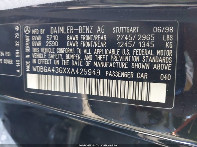 Aukcja sprzedaży 1999 Mercedes-benz S 420, vin: WDBGA43GXXA425949, numer aukcji: 44365630