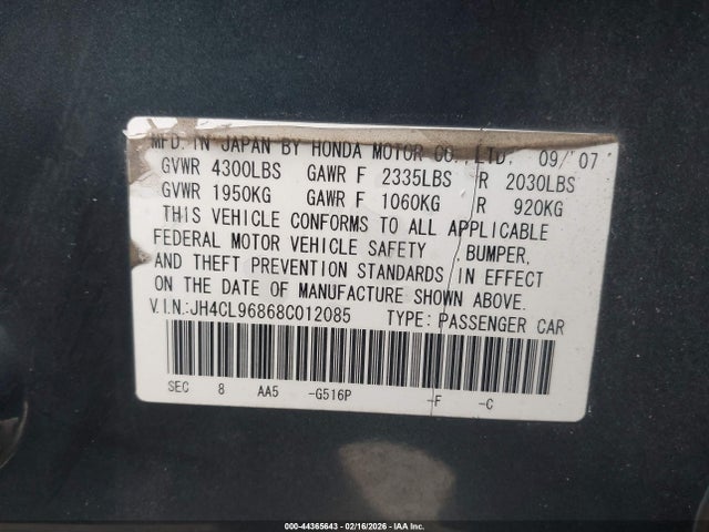 Продаж на аукціоні авто 2008 Acura Tsx, vin: JH4CL96868C012085, номер лоту: 44365643