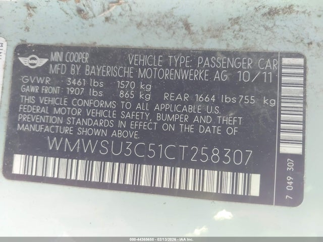 2012 MINI COOPER WMWSU3C51CT258307 Photo 8