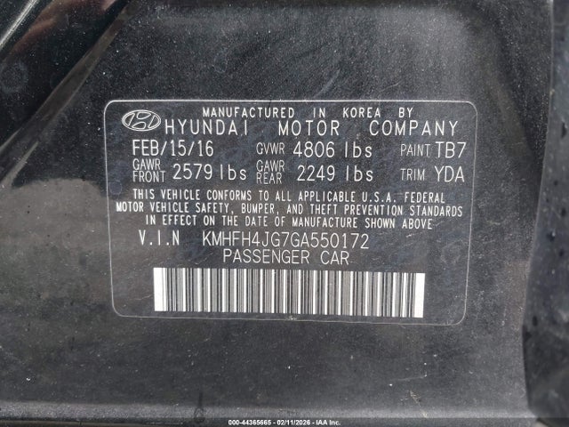 KMHFH4JG7GA550172 Hyundai Azera Limited