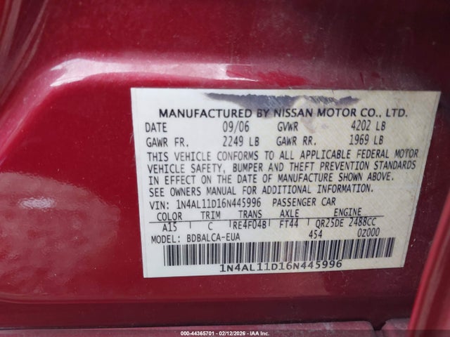 2006 NISSAN ALTIMA 1N4AL11D16N445996 Photo 8