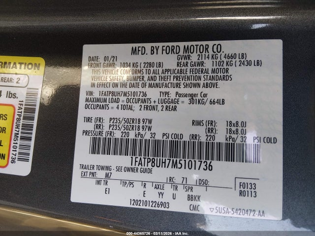 2021 FORD MUSTANG 1FATP8UH7M5101736 Photo 8