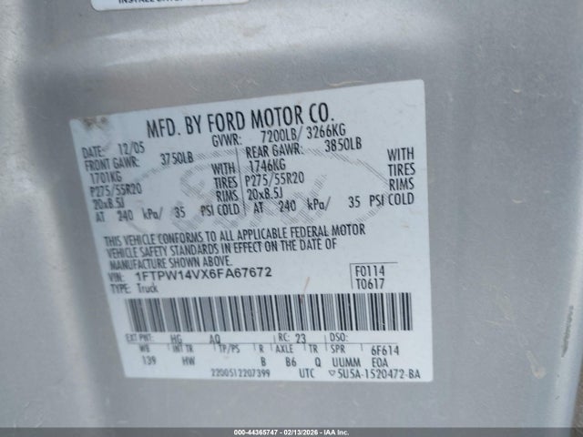 2006 FORD F-150 1FTPW14VX6FA67672 Photo 8