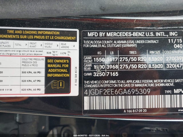 Aukcja sprzedaży 2016 Mercedes-benz Gl 350 Bluetec 4matic, vin: 4JGDF2EE6GA695309, numer aukcji: 44365753