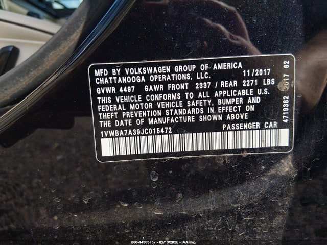 Продаж на аукціоні авто 2018 Volkswagen Passat 2.0t Se, vin: 1VWBA7A39JC015472, номер лоту: 44365757
