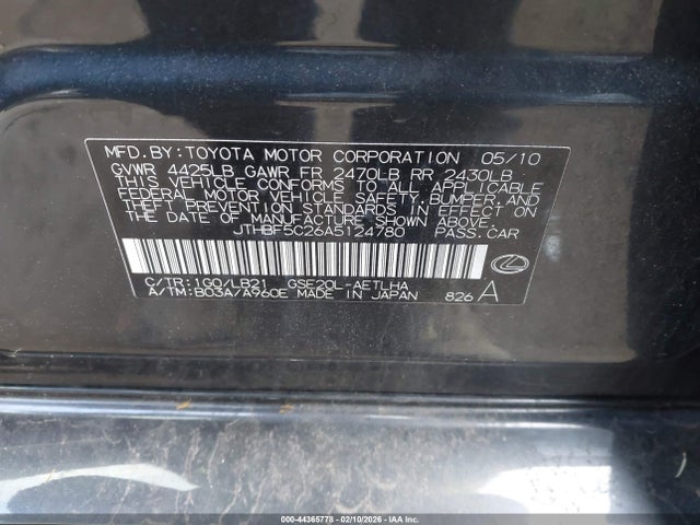 2010 LEXUS IS 250 JTHBF5C26A5124780 Photo 8
