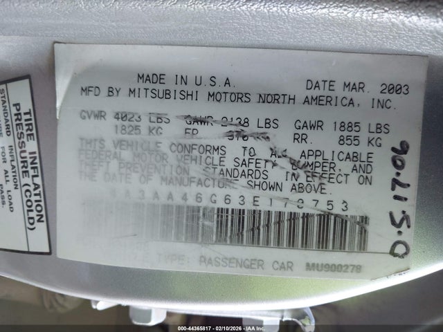 2003 MITSUBISHI GALANT 4A3AA46G63E170753 Photo 8