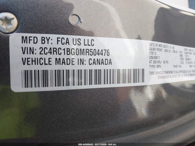 44365842 :رقم المزاد ، 2C4RC1BG0MR504476 vin ، 2021 Chrysler Pacifica Touring L مزاد بيع